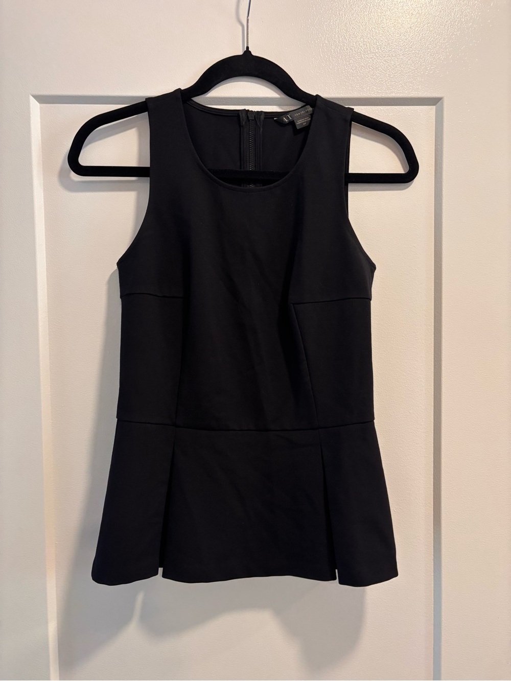 Armani Exchange Black Peplum Top Sleeveless A|X Designer Blouse Zip Back Stretch